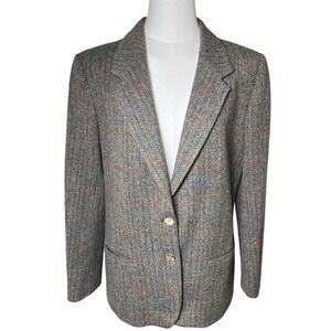 Vintage Academia Tweed Blazer Brown Herringbone Haggar Women 14